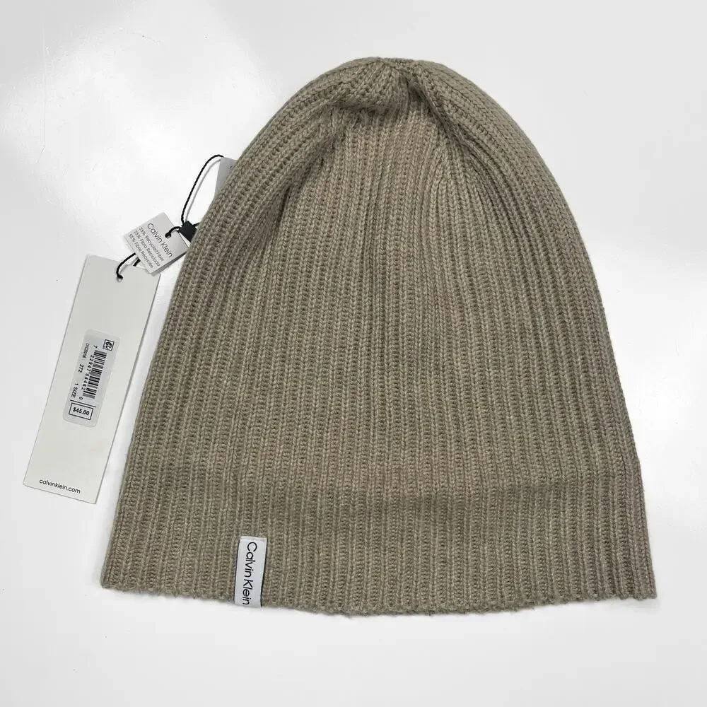 NWT Calvin Klein Cuff Knit Beanie Tan Winter Cuffed Hat OS CKO200196